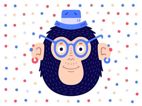 Monkey face flat vector Illustration. Illustrazione stock