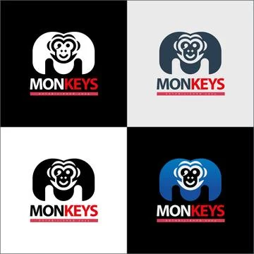 Monkey face funny cute gaming joypad letter m initial silhouette logo Stock Illustration