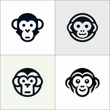 Monkey face funny cute silhouette logo illustration set template design Stock-Illustration
