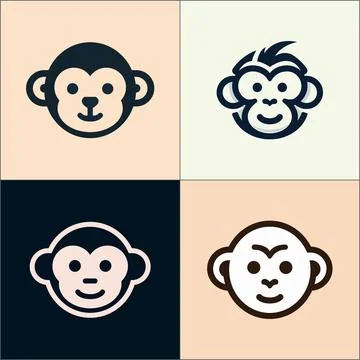 Monkey face funny cute silhouette logo illustration set template design Stock-Illustration