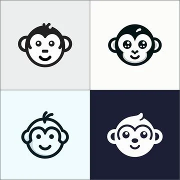 Monkey face funny cute silhouette logo illustration set template design Stock Illustration