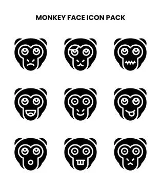 Monkey Face Glyph Collection Icons Pack Illustrazione stock