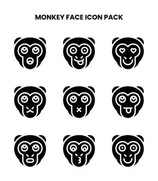 Monkey Face Glyph Collection Icons Pack Illustrazione stock