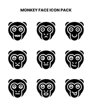Monkey Face Glyph Collection Icons Pack Illustrazione stock
