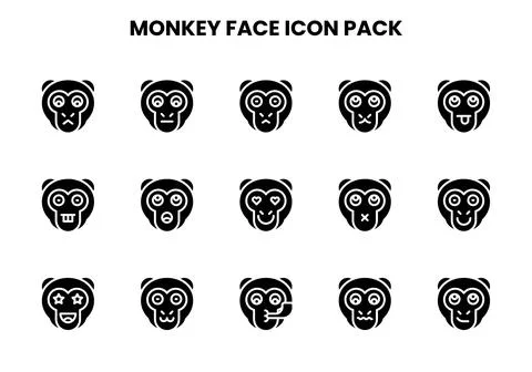Monkey Face Glyph Design Icons Pack Illustrazione stock