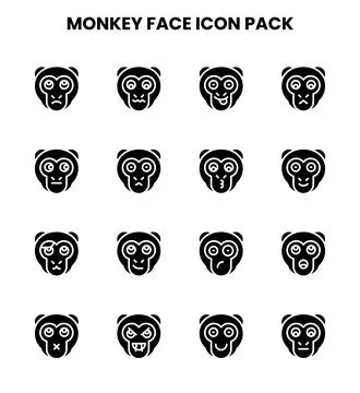 Monkey Face Glyph Design Icons Pack Illustration