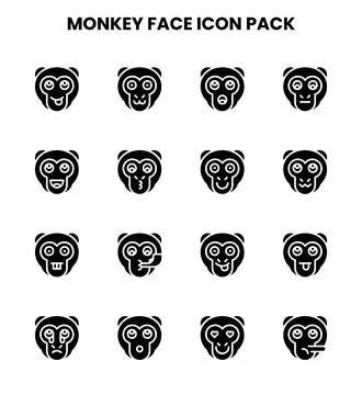 Monkey Face Glyph Design Icons Pack イラスト素材