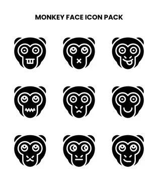Monkey Face Glyph Design Icons Pack 스톡 일러스트