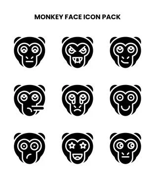 Monkey Face Glyph Scalable Icons Pack 스톡 일러스트
