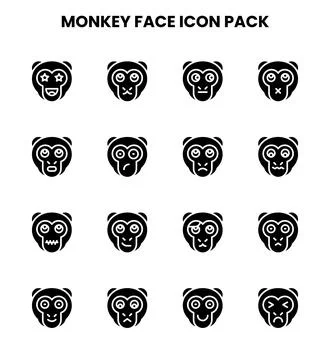 Monkey Face Glyph UI Icons Pack Illustrazione stock
