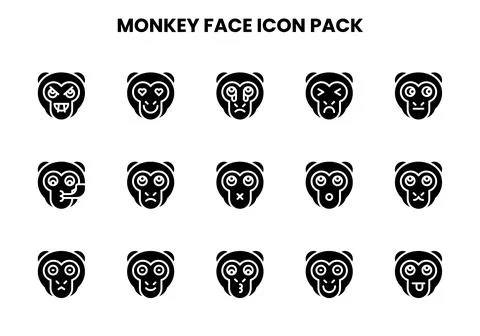 Monkey Face Glyph Vector Icons Pack Stock Illustration