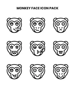 Monkey Face Line Design Icons Pack 스톡 일러스트