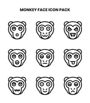 Monkey Face Line Graphics Icons Pack Stock Illustration