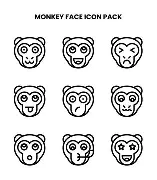 Monkey Face Line Graphics Icons Pack Illustrazione stock
