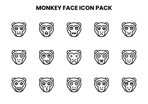 Monkey Face Line Scalable Icons Pack 스톡 일러스트