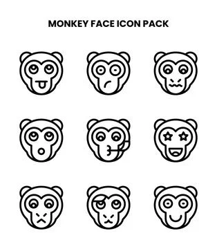 Monkey Face Line Set Icons Pack イラスト素材