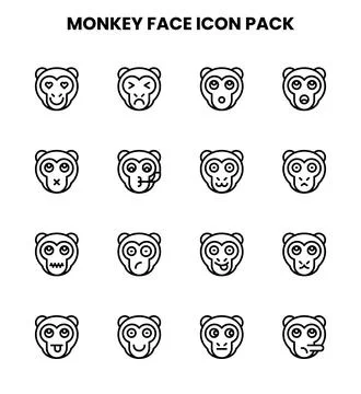 Monkey Face Line Vector Icons Pack 스톡 일러스트