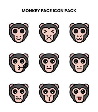 Monkey Face Lineal Color Design Icons Pack 库存插图