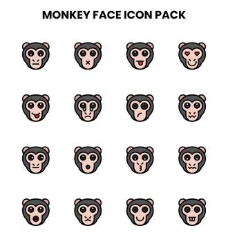 Monkey Face Lineal Color Design Icons Pack 스톡 일러스트
