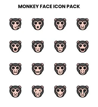 Monkey Face Lineal Color Graphics Icons Pack Illustrazione stock