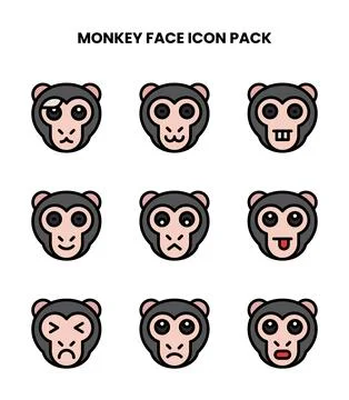 Monkey Face Lineal Color Graphics Icons Pack Ilustración de archivo