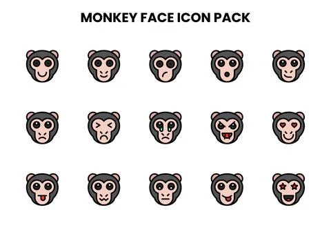 Monkey Face Lineal Color Graphics Icons Pack Иллюстрация