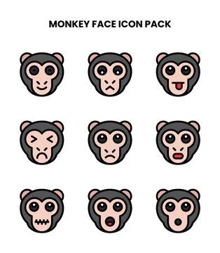 Monkey Face Lineal Color Graphics Icons Pack Illustration