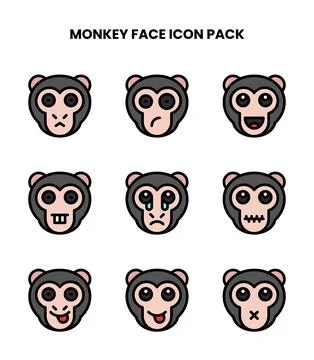 Monkey Face Lineal Color Scalable Icons Pack Illustrazione stock