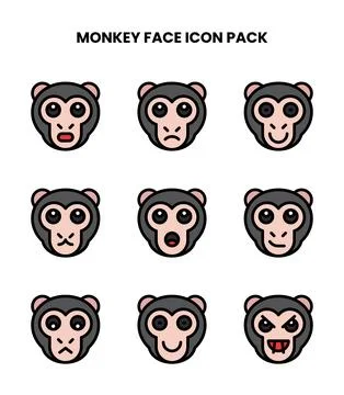 Monkey Face Lineal Color Set Icons Pack Illustrazione stock