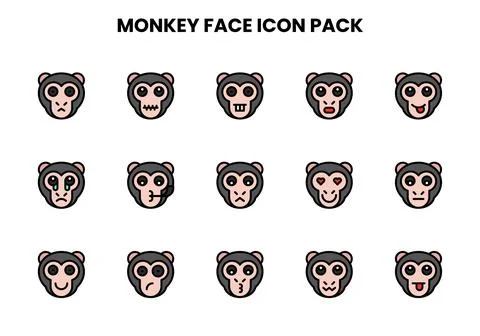 Monkey Face Lineal Color Set Icons Pack 스톡 일러스트