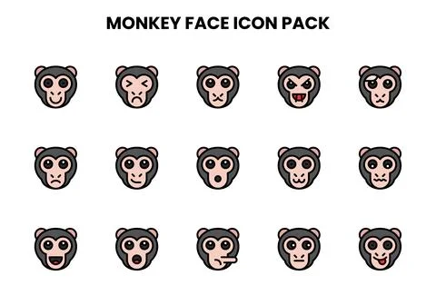 Monkey Face Lineal Color Vector Icons Pack Illustrazione stock