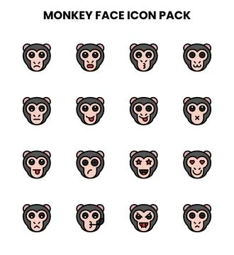 Monkey Face Lineal Color Vector Icons Pack Illustration