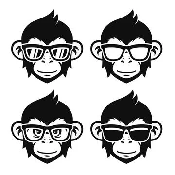Monkey Face in Sunglasses Logo Set. Vector Stock Illustration
