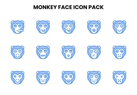 Monkey Face Two Colour Bundle Icons Pack Illustrazione stock