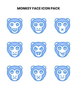 Monkey Face Two Colour Bundle Icons Pack Illustrazione stock