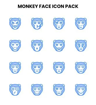 Monkey Face Two Colour Collection Icons Pack 스톡 일러스트