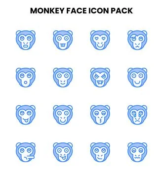 Monkey Face Two Colour Icons Pack Illustrazione stock