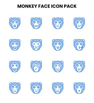 Monkey Face Two Colour Icons Pack Illustration