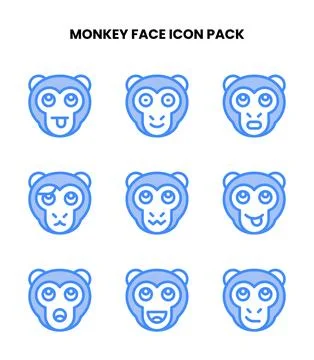 Monkey Face Two Colour Icons Pack 스톡 일러스트