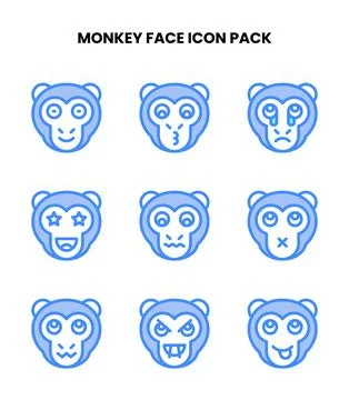 Monkey Face Two Colour Set Icons Pack Иллюстрация