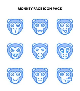 Monkey Face Two Colour SVG Icons Pack Illustrazione stock
