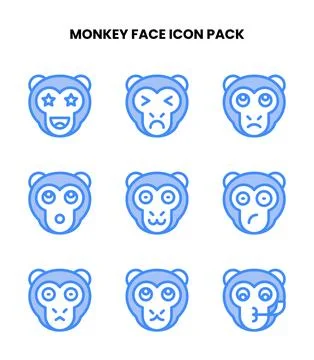 Monkey Face Two Colour Vector Icons Pack Stock Illustration
