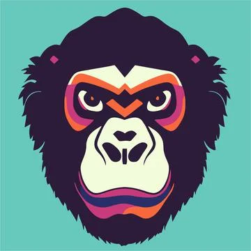 Monkey face vector illustration. Pop art animal wild chimp head, creative cha Ilustração Stock