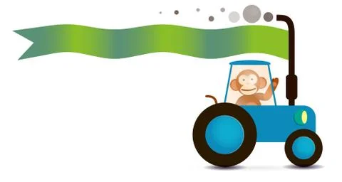 Monkey farmer on the tracktor with text flag Stock Illustration