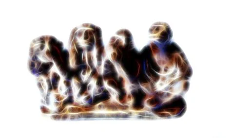 Monkey figures depicting the wisdom of Budha - The wise monkeys. Fractal effect. Stock Illustration