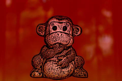 Monkey figurine on a red background. Stock Illustration