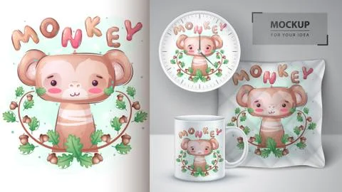 Monkey in the forest - seamless pattern イラスト素材