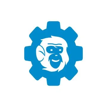 Monkey Gear Logo Design Template Vector Illustration Isolated Illustrazione stock