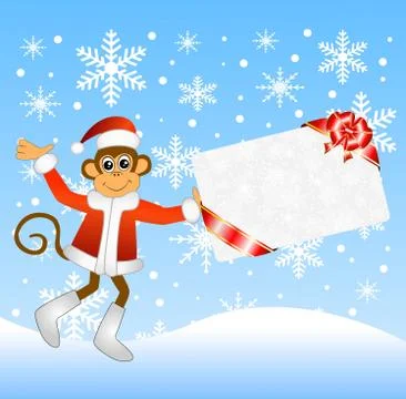 Monkey with a gift card Stock Illustration