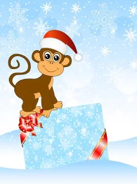 Monkey with a gift card Stock Illustration